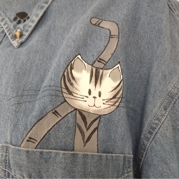 Port Authority Hand Painted Denim Cat Shirt - Picture 5 of 10